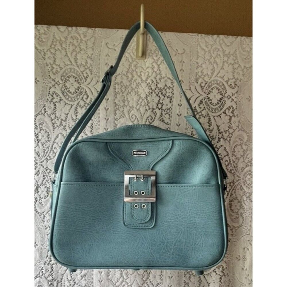 Vintage Meridian Profile Blue Travel‎ Bag Carry On Shoulder Strap Luggage